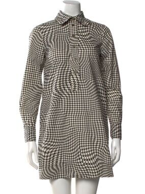Ganni Houndstooth Long-Sleeve Shirt Dress in Black & White